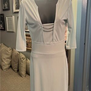 Elegant lime green  dress with silver chain detail